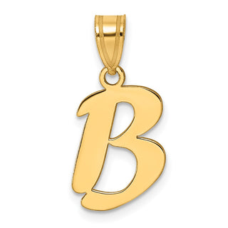 14k Yellow Gold Polished Script Letter B Initial Pendant