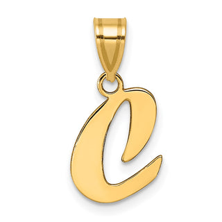 14k Yellow Gold Polished Script Letter C Initial Pendant