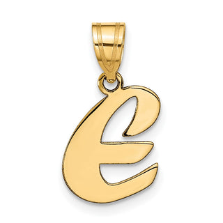 14k Yellow Gold Polished Script Letter E Initial Pendant