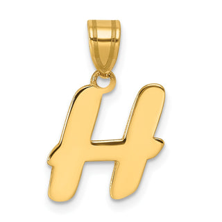 14k Yellow Gold Polished Script Letter H Initial Pendant