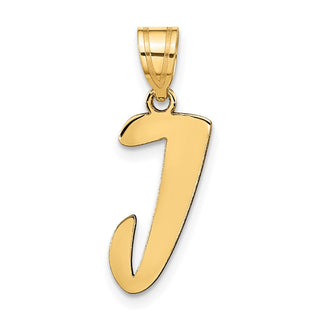 14k Yellow Gold Polished Script Letter J Initial Pendant