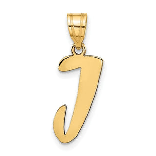 14k Yellow Gold Polished Script Letter J Initial Pendant