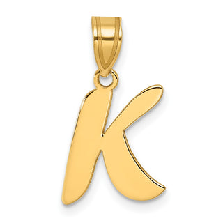 14k Yellow Gold Polished Script Letter K Initial Pendant