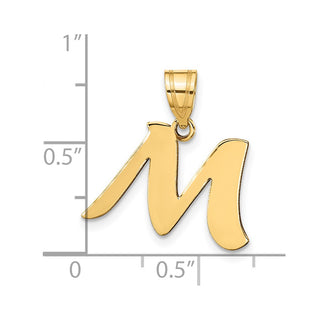14k Yellow Gold Polished Script Letter M Initial Pendant