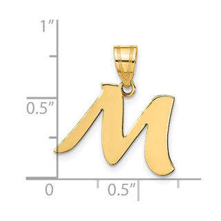 14k Yellow Gold Polished Script Letter M Initial Pendant