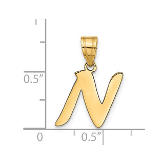 14k Yellow Gold Polished Script Letter N Initial Pendant