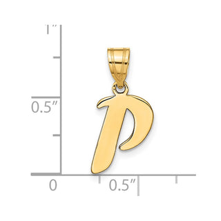 14k Yellow Gold Polished Script Letter P Initial Pendant