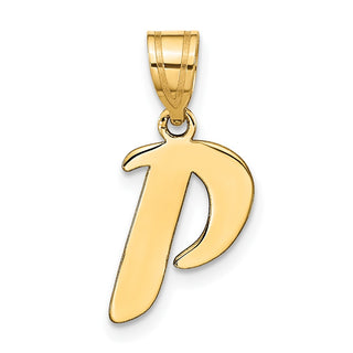 14k Yellow Gold Polished Script Letter P Initial Pendant
