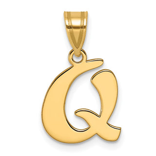14k Yellow Gold Polished Script Letter Q Initial Pendant