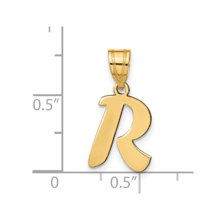 14k Yellow Gold Polished Script Letter R Initial Pendant