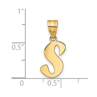 14k Yellow Gold Polished Script Letter S Initial Pendant