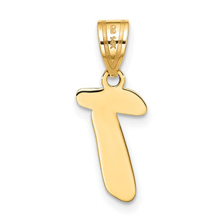 14k Yellow Gold Polished Script Letter T Initial Pendant