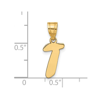 14k Yellow Gold Polished Script Letter T Initial Pendant