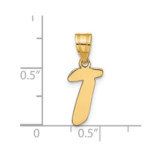 14k Yellow Gold Polished Script Letter T Initial Pendant