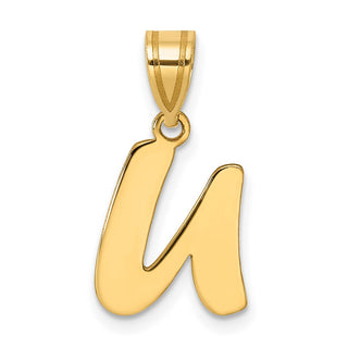 14k Yellow Gold Polished Script Letter U Initial Pendant