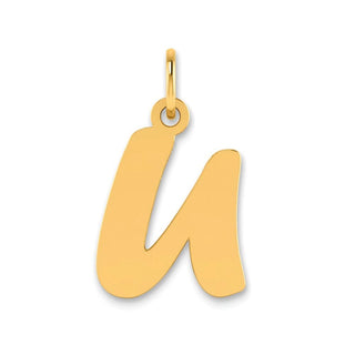14k Yellow Gold Polished Script Letter U Initial Pendant
