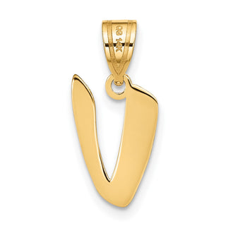 14k Yellow Gold Polished Script Letter V Initial Pendant