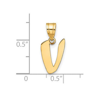 14k Yellow Gold Polished Script Letter V Initial Pendant