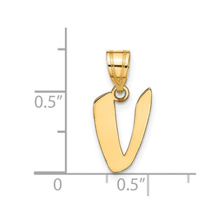 14k Yellow Gold Polished Script Letter V Initial Pendant