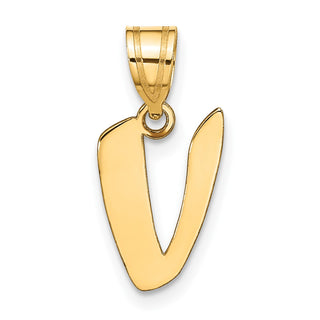 14k Yellow Gold Polished Script Letter V Initial Pendant