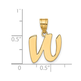 14k Yellow Gold Polished Script Letter W Initial Pendant