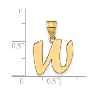 14k Yellow Gold Polished Script Letter W Initial Pendant