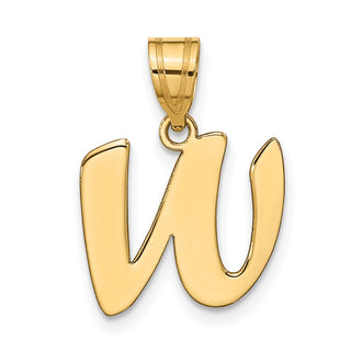 14k Yellow Gold Polished Script Letter W Initial Pendant