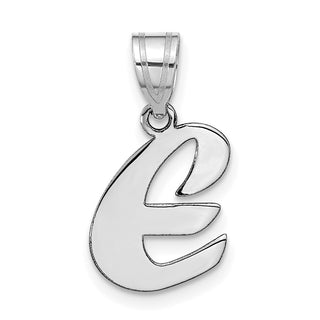 14k White Gold Polished Script Letter E Initial Pendant