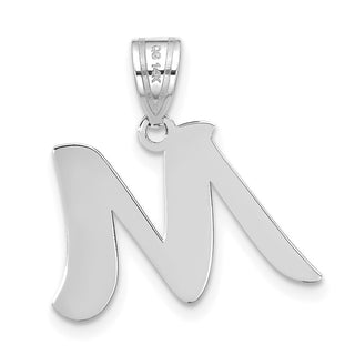 14k White Gold Polished Script Letter M Initial Pendant
