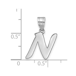 14k White Gold Polished Script Letter N Initial Pendant