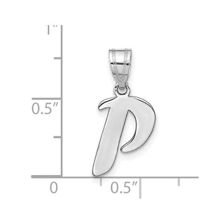 14k White Gold Polished Script Letter P Initial Pendant