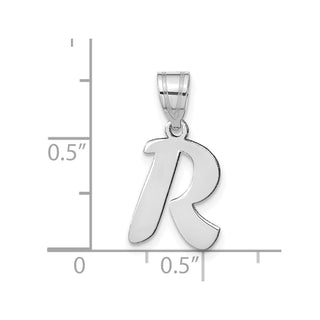 14k White Gold Polished Script Letter R Initial Pendant