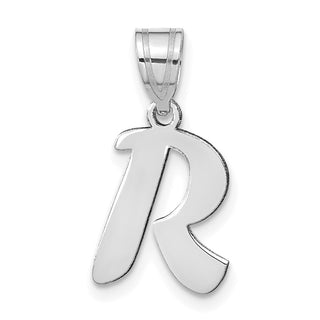 14k White Gold Polished Script Letter R Initial Pendant