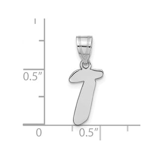 14k White Gold Polished Script Letter T Initial Pendant