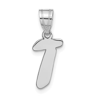 14k White Gold Polished Script Letter T Initial Pendant