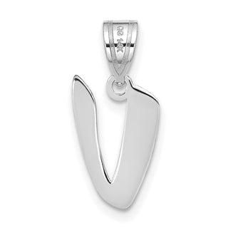 14k White Gold Polished Script Letter V Initial Pendant