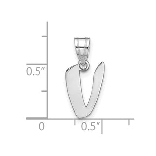 14k White Gold Polished Script Letter V Initial Pendant