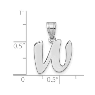 14k White Gold Polished Script Letter W Initial Pendant