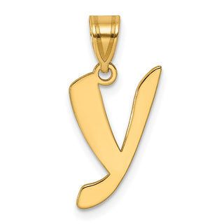 14k Yellow Gold Polished Script Letter Y Initial Pendant