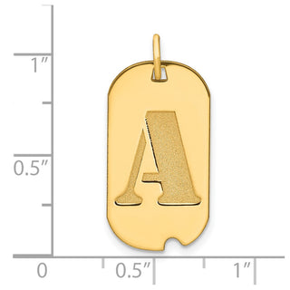 14k Yellow Gold Polished Letter A Initial Dog Tag Charm