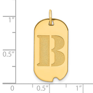 14k Yellow Gold Polished Letter B Initial Dog Tag Charm