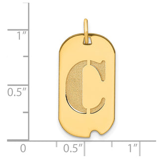 14k Yellow Gold Polished Letter C Initial Dog Tag Charm