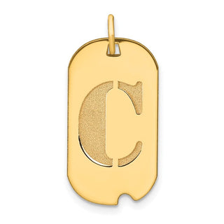 14k Yellow Gold Polished Letter C Initial Dog Tag Charm