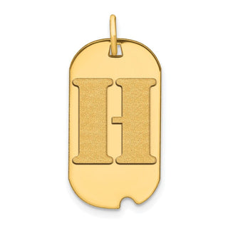 14k Yellow Gold Polished Letter H Initial Dog Tag Pendant