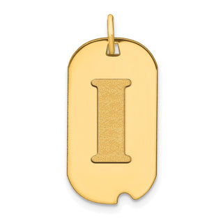 14k Yellow Gold Polished Letter I Initial Dog Tag Pendant