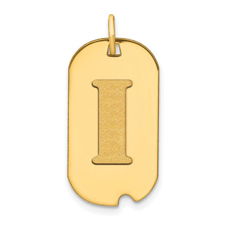 14k Yellow Gold Polished Letter I Initial Dog Tag Pendant