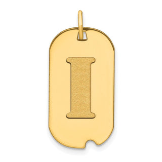 14k Yellow Gold Polished Letter I Initial Dog Tag Pendant