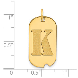 14k Yellow Gold Polished Letter K Initial Dog Tag Pendant
