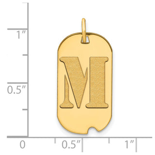 14k Yellow Gold Polished Letter M Initial Dog Tag Pendant