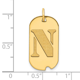 14k Yellow Gold Polished Letter N Initial Dog Tag Pendant